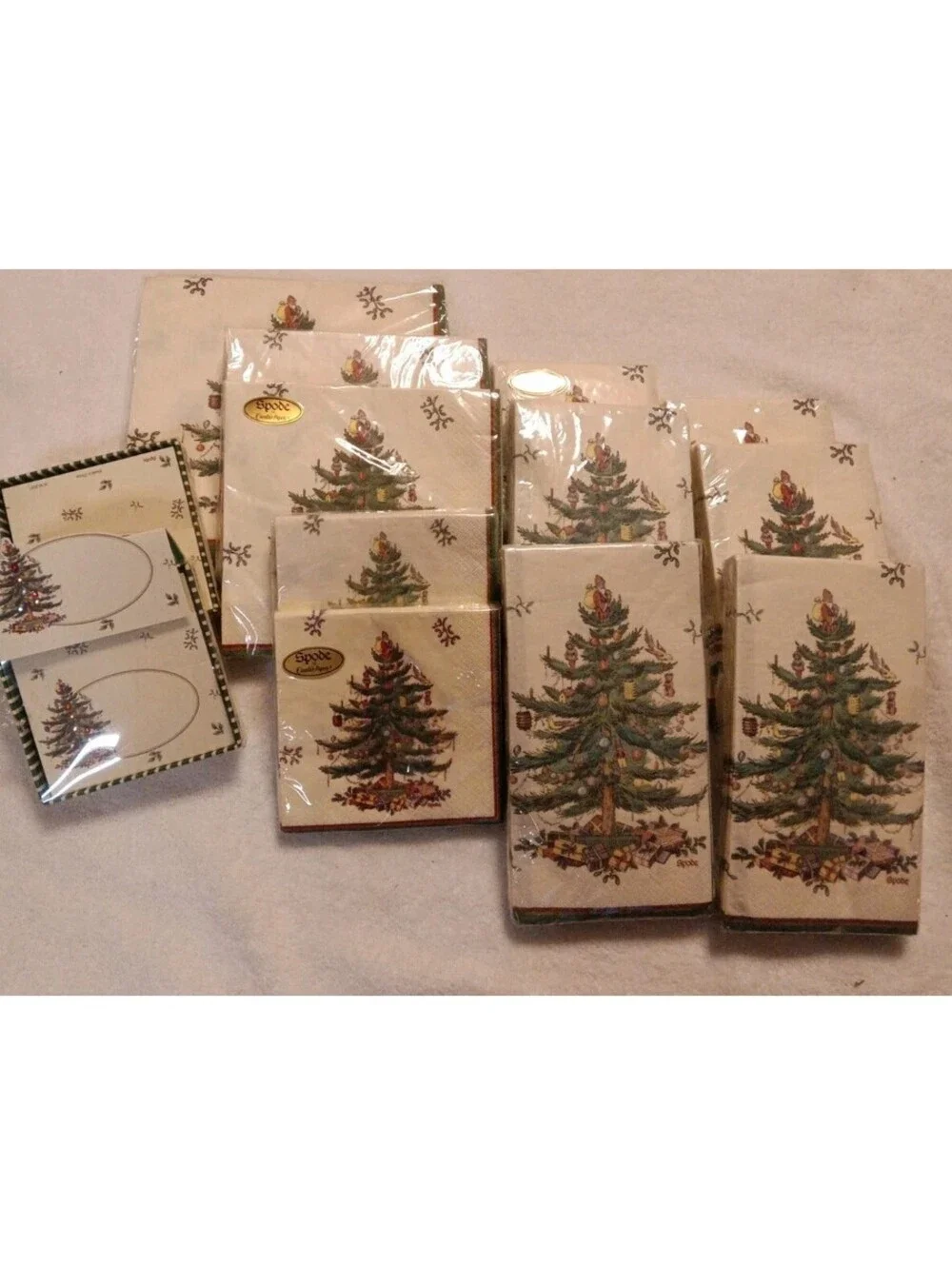 Spode Christmas Tree 3 Ply 11 Dinner, Cocktail Napkins N 2 Place Card PlatesNEW